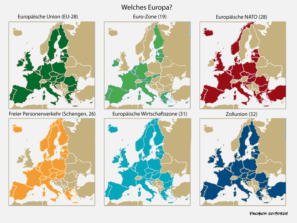 Welches Europa? Europa der 19, der 26, der 28, der 31 oder der 32 Staaten?